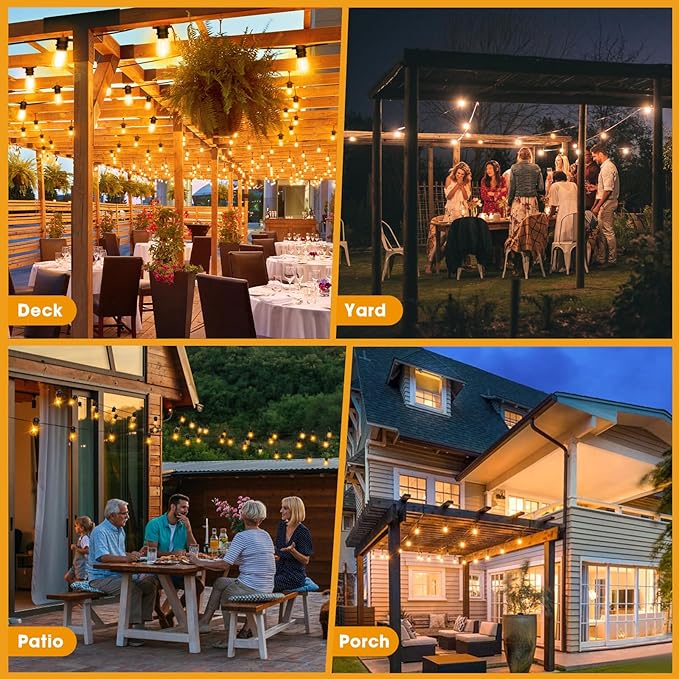 50FT LED Outdoor String Lights with 16 Shatterproof Waterproof S14 Replaceable Bulbs(1 Spare), 2700K Commercial Grade Patio Lights, Outside Hanging Light for Yard Garden Porch Deck Decor