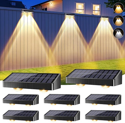 BrizLabs Solar Fence Lights Outdoor, 3 Color (2700K/4500K/6500K) & 6 Modes Solar Wall Light, 8 Pack 250lm LED Patio Deck Lighting IP65 Waterproof Fence Lighting for Outside Backyard Patio Railing Pool
