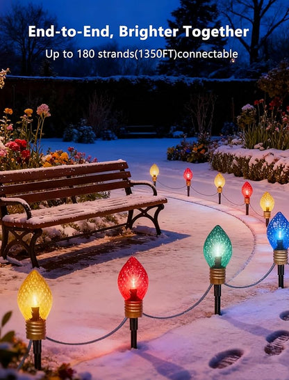 Jumbo C9 Christmas Pathway Lights Outdoor, 6.5Ft C9 Giant Christmas Walkway Lights with 4 LED Strawberry Multicolor Bulbs, Jumbo Yard Decoration Stakes Lights for Outside Lawn Garden Driveway Holiday