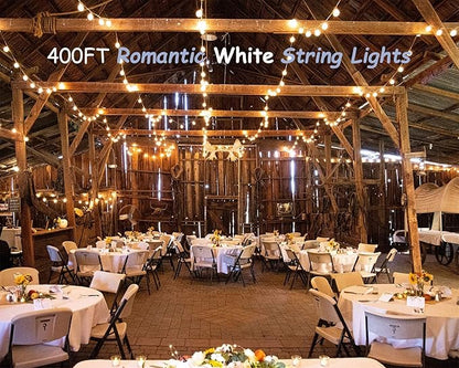 400FT White String Lights for Outside with 200+8 Extral LED G40 Bulbs Globe String Lights White Cord for Patio Pergola Gazebo Wedding Decoration, 4 x 100FT Connectable