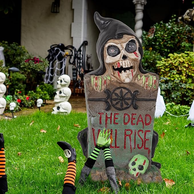 HUYIENO Solar Halloween Decoration Graveyard Tombstone Solar Garden Lights Resin Material for Halloween Party | Lumora