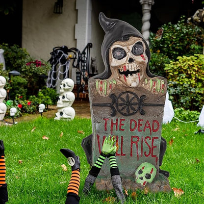 HUYIENO Solar Halloween Decoration Graveyard Tombstone Solar Garden Lights Resin Material for Halloween Party Decorations Outdoor Lawn Walkway Decor-Hat