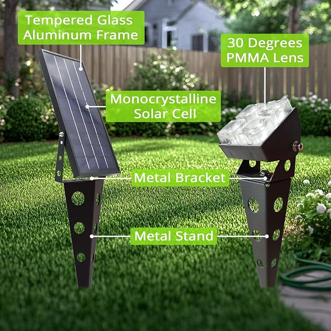 Solar Spot Lights Outdoor Waterproof IP65 Landscape Spotlights with Metal Stake Total 84ft Cable 6-in-1 Warm White | Lumora