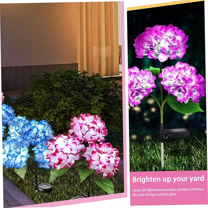 Solar Garden Lights Outdoor 28.7'' Solar Flower Lights Realistic Hydrangea Stake IP65 Waterproof Pathway Light for Outside Yard Garden Decor Style 2 Stake