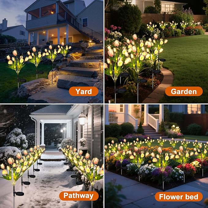 Aolyty Solar Garden Lights Outdoor, Solar Tulip Lights 2 Pack with 14 Tulip Flowers, IP65 Waterproof LED Stake Light for Pathway Patio Yard Landscape Decorative (Lavender)