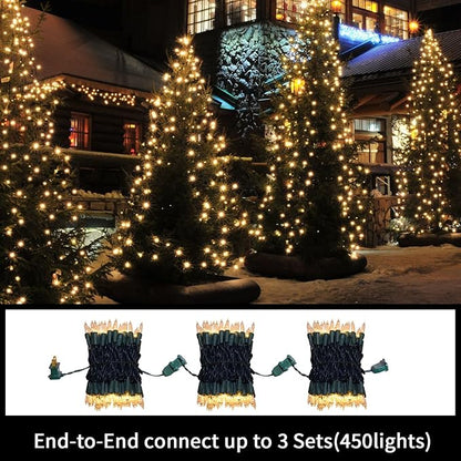 LAMPHOME Clear Christmas String Lights 150 Count 31.9Ft Incandescent Bulb Mini Lights for Indoor Outdoor Xmas Tree Garland Birthday Wedding Party Festival Decoration, Green Wire