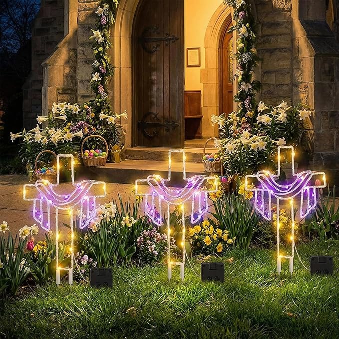 Retisee 3 Pack Easter Cross Solar Garden Lights Outdoor-12 Inch LED Lighted Cross Yard Stakes, Waterproof Solar | Lumora