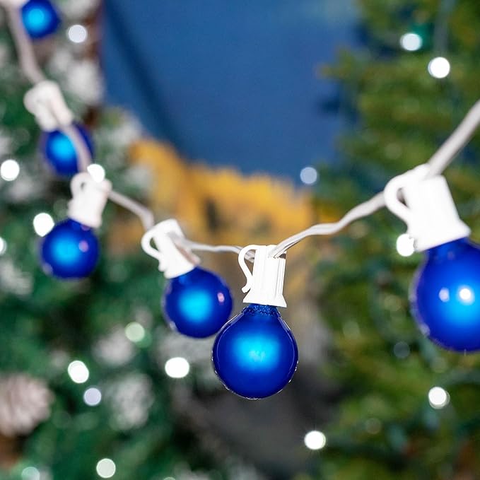100 Foot G40 Outdoor Patio String Lights with 125 Blue Globe Bulbs Indoor/Outdoor Cafe Hanging Lights C7/E12 Base | Lumora