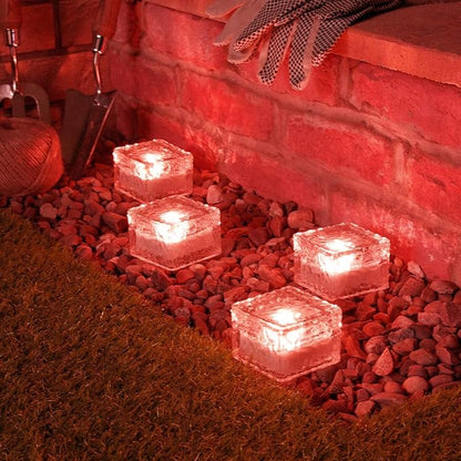 2 Pack Solar Path Ice Cube Lights Outdoor, Waterproof Garden Glass Path Light Solar Ice Light Crystal Brick Landscape Light (Red)