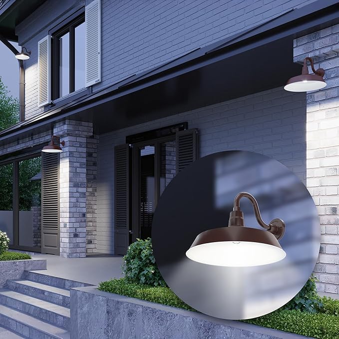 17in. Architectural Bronze Outdoor Gooseneck Barn Light Fixture With 10in. Long Extension Arm - Wall Sconce | Lumora