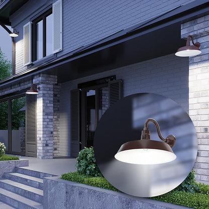 17in. Architectural Bronze Outdoor Gooseneck Barn Light Fixture With 10in. Long Extension Arm - Wall Sconce Farmhouse, Vintage, Antique Style - UL Listed - 9W 900lm A19 LED Bulb (5000K Cool White)