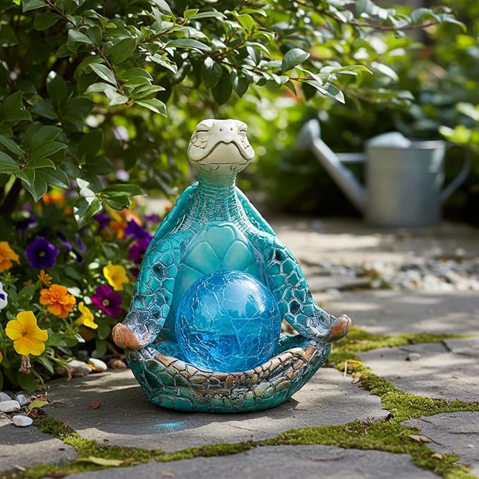 6.3 ' Solar Garden Decor - Sea Turtle Gifts for Women - Resin Yoga Sea Turtle Garden Statue Coastal Decor for Outdoor Yard Patio Porch Waterproof - Housewarming Gifts New Home for Men Women