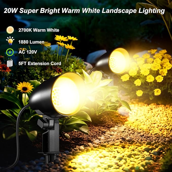 20W Outdoor LED Landscape Lighting Spot Lights Outdoor 1880LM IP66 Waterproof Landscape Lights for Pathway Patio | Lumora