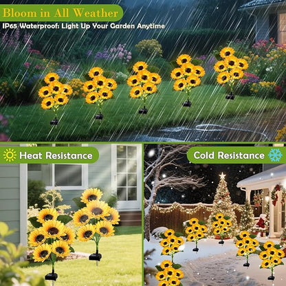 2 Pack Solar Garden Lights Outdoor Waterproof, Decorative Solarlights with 12 Sunflower, Solar Sunflower Lights for Outdoor Garden Yard Lawn Porch Backyard Pathway Decor, Gift for Mom Women (Yellow)