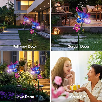 Afirst Decorative Solar Lights Outdoor Solar Butterfly Stake Lights Metal Decorative Garden Lights Outdoor Waterproof Stakes for Pathway Yard Lawn Decoration Mothers Day Mom Gifts