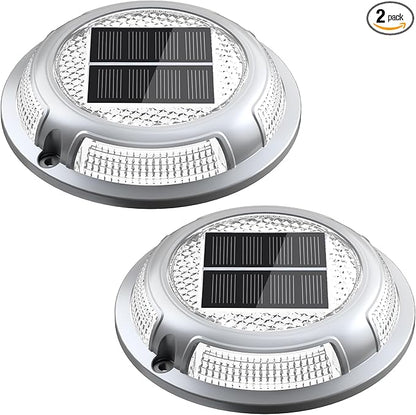Solar Driveway Lights, 2 Pack Heavy Duty Driveway Lights Solar Powered 2 Color Mode (Cool/Warm White) IP68 Waterproof Outdoor Solar Deck Lights with Ground Stake for Pathway Garden Yard Walkway Dock