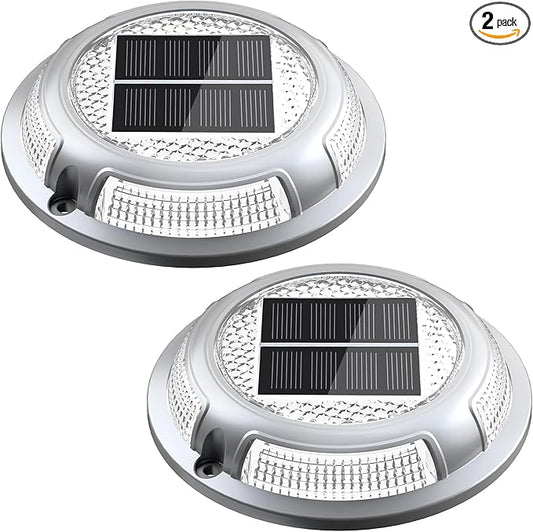 Solar Driveway Lights, 2 Pack Heavy Duty Driveway Lights Solar Powered 2 Color Mode (Cool/Warm White) IP68 Waterproof Outdoor Solar Deck Lights with Ground Stake for Pathway Garden Yard Walkway Dock