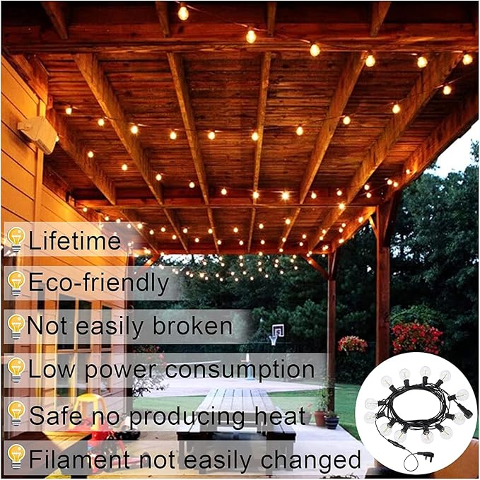 Festoon Outdoor String Lights Mains Powered 50FT G40 25+2 LED Replacement Bulbs, Garden Lights with Indoor & | Lumora