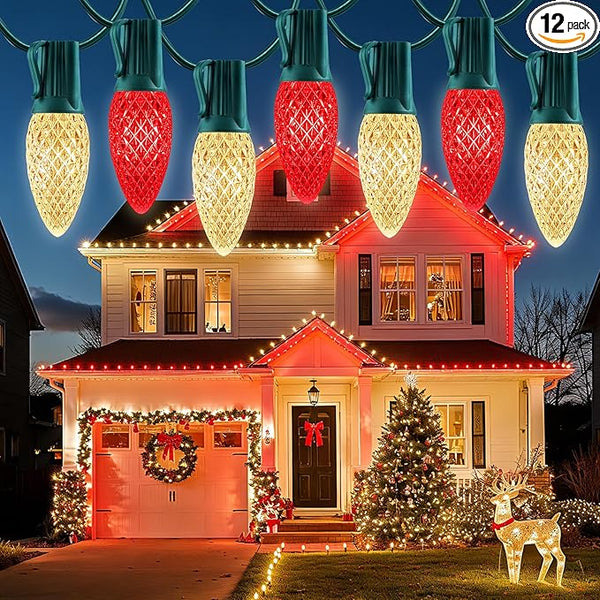 100 Feet Led Christmas Lights, Red and Warm White C9 Christmas String Lights Outdoor, 100 Strawberry Bulbs | Lumora