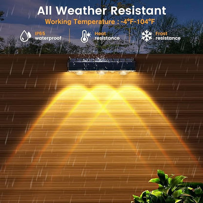 Solar Fence Lights Outdoor,1300mAh,Warm/Natural/Cool White,IP65 Waterproof,6 inch Fence Lights Solar Powered,Solar Lighting for Deck, Backyard, Railing(8Pack Black)