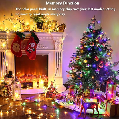 Joomer Color Changing Christmas Lights, 2 Pack Total 144FT 400 LED 12 Modes Solar String Lights Waterproof Twinkle Fairy Lights for Garden Yard Patio Christmas Decoration (Warm White to Multicolor)