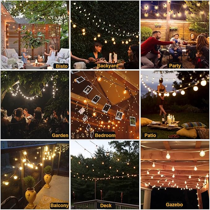 100FT LED String Lights Outdoor Waterproof G40 Globe String Lights with 52 Shatterproof Bulbs(2 Extra), Dimmable | Lumora