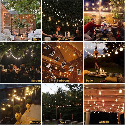 100FT LED String Lights Outdoor Waterproof G40 Globe String Lights with 52 Shatterproof Bulbs(2 Extra), Dimmable Connectable Patio Lights String for Hanging Bistro Backyard Gazebo Lights