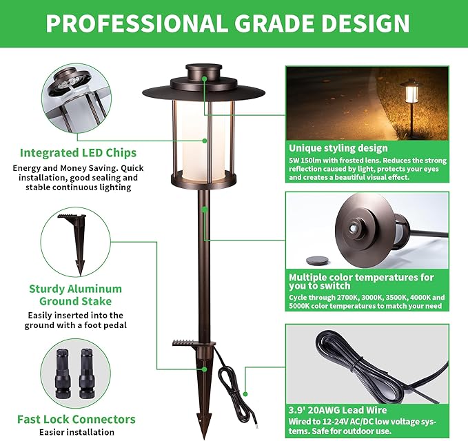 12V Landscape Path Light, 5 Color Temperature Selectable Pathlight LED, IP65 Waterproof Walkway Lights Low Voltage | Lumora