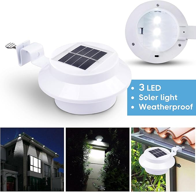Yescom Solar Gutter Light Outdoor Waterproof 3 LED Deck Fence Lights with Bracket Wall Garden Stair Step Yard White | Lumora