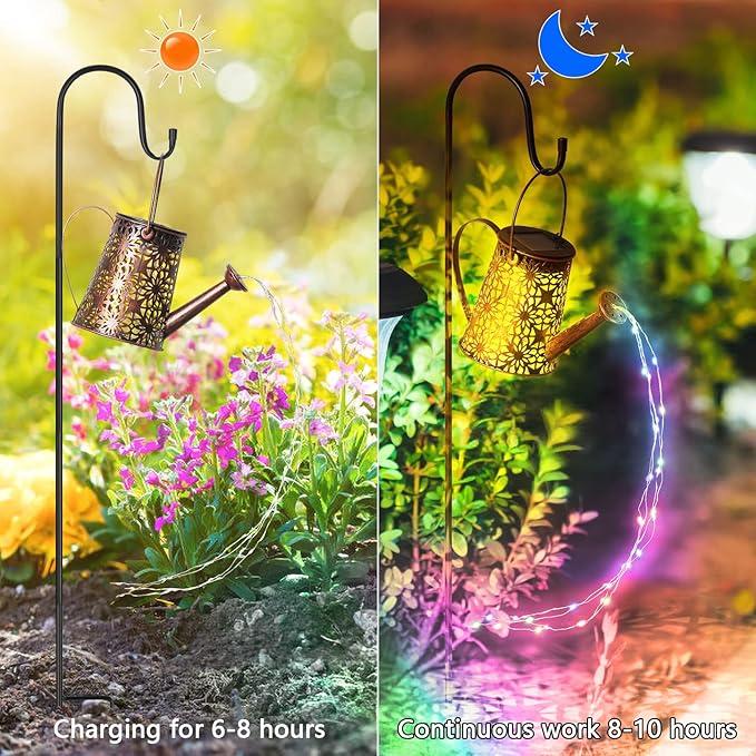 Solar Watering Can Lights, Solar Watering Can with Cascading Lights, Vintage Hanging Lantern Outdoor Decor for Garden Yard Lawn Patio Pathway (Multicolor)