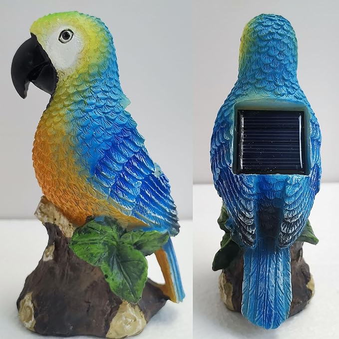 PMS Solar Garden Statue 2 Pack Parrot Figurine Resin Lights for Garden Pathway Patio Yard Lawn Outdoor Deco Gifts