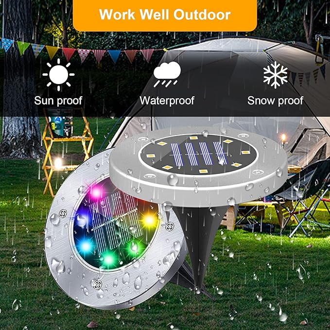 Solar Ground Lights,Multi-Color Auto-Changing 8LED Waterproof Solar Powered Lights In-Ground Outdoor Landscape | Lumora