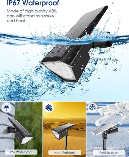 Biling Solar Spot Lights Outdoor, 2-in-1 Solar Landscape Lights 12 LED Bulbs Solar Powered IP67 Waterproof Adjustable Wall Light for Patio Pathway Yard Garden Driveway Pool - Warm White