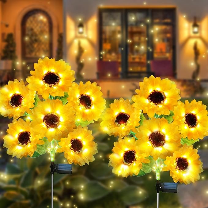 Solar Garden Lights - Solar Sunflower Outdoor Decorative Stake Lights Waterproof, Updated 60 LED Solar Flower | Lumora