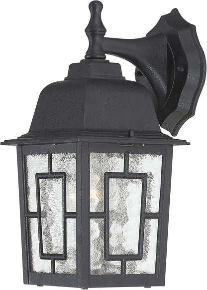 Nuvo Lighting 60/4923 Banyon One Light Wall Lantern/Arm Down 100 Watt A19 Max. Clear Water Glass Textured Black Outdoor Fixture