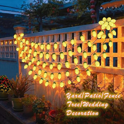 C9 Solar Powered LED Christmas String Lights 50 LED Waterproof Strawberry Light with 8 Mode Green Wire Lighting for Outside Patio Wedding Party Decor