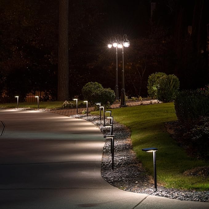 Gama Sonic Contemporary Black Square Solar Garden Light, Heavy Duty Cast Aluminum 80 Lumen with Bright White and Warm White LED Options, 26.75 in Tall for Sidewalk, Pathway, 4-Pack 117iP490080