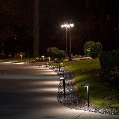 Gama Sonic Contemporary Black Square Solar Garden Light, Heavy Duty Cast Aluminum 80 Lumen with Bright White and Warm White LED Options, 26.75 in Tall for Sidewalk, Pathway, 4-Pack 117iP490080