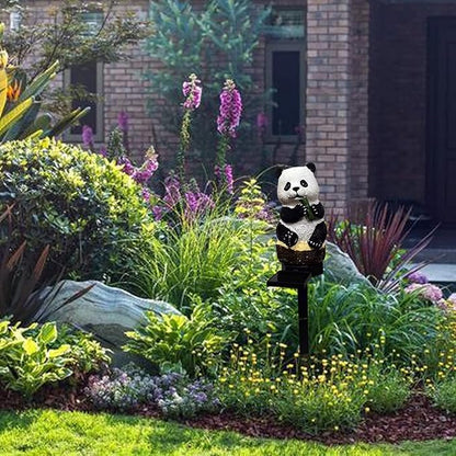 PRTECY 2Pcs Panda Solar Garden Stake Lights Outdoor Waterproof Resin Panda Solar LED Light with Stake Cute Figurine Pandas Sculpture Ornaments for Garden Lawn Patio Yard Decor