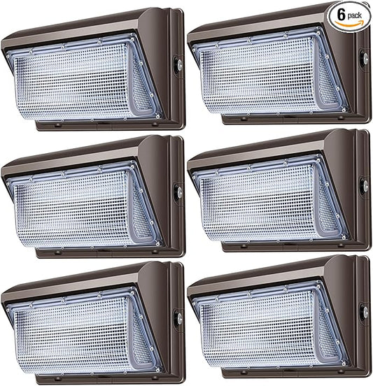 ledmo 120W LED Wall Pack Light - Size Update 6 Pack Dusk to Dawn Outdoor Lighting with Photocell Commercial Industrial Lights for Bay,Shop,Garage,Barn,Warehouse,Building,Yard 5000K