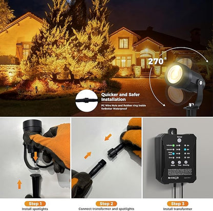 COLOER All-in-One Low Voltage Landscape Lighting Kit, 8 Pack 5W Landscape Lights with Transformer and Connectors, IP65 Waterproof Outdoor Spot Lights for Pathway Yard Garde