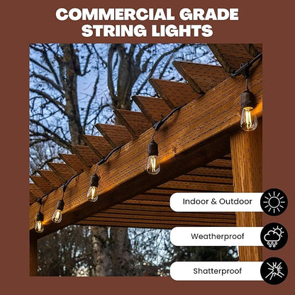NorbSTRING 50FT LED String Lights – Plug-in Outdoor Weatherproof Lights, Cozy Candle-Like Warm White Glow, Shatterproof Commercial-Grade Bulbs for Patio, Backyard, Deck & Events, Energy-Efficient