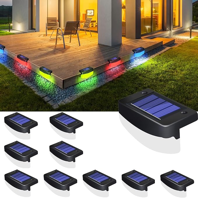 RGB Color Changing Solar Pool Side Lights, Outdoor Solar Deck Lights, Solar Step Lights IP65 Waterproof for Outdoor Stairs, Fence Yard Driveway Pathway, 10 Pack