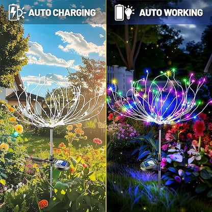 Anordsem Solar Garden Lights Outdoor: 4 Pack Bendable Copper Wire with 120 LED Firework Beads - Waterproof Colorful Lighting DIY Decoration Patio Pathway - Gardening Gifts for Homeowner