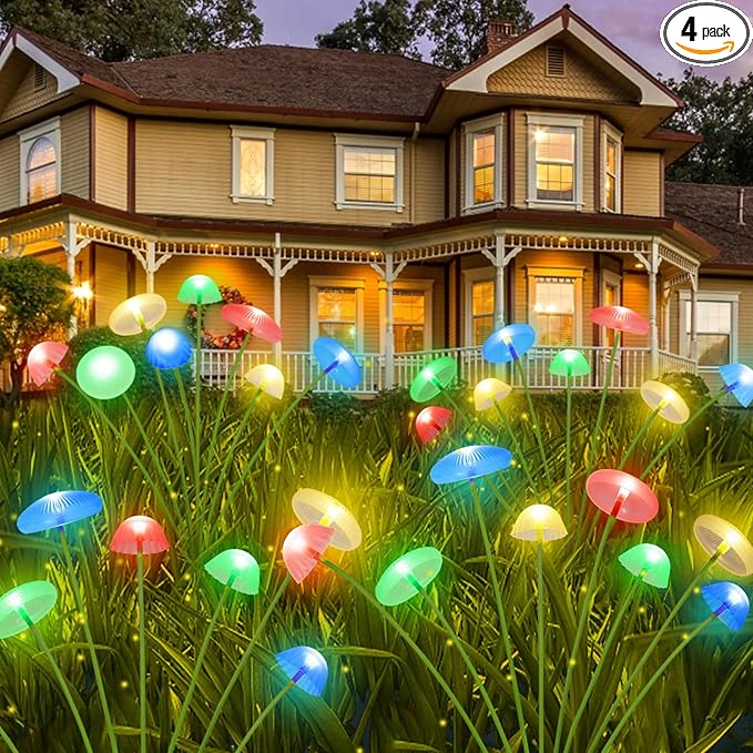 4PK 32LED Solar Garden Lights Outdoor, Mushroom Solar Lights Outdoor, IP65 Waterproof Firefly Light Outside Decor | Lumora
