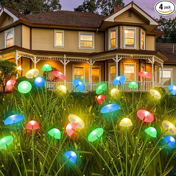 4PK 32LED Solar Garden Lights Outdoor, Mushroom Solar Lights Outdoor, IP65 Waterproof Firefly Light Outside Decor | Lumora