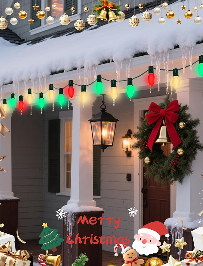 Abeja C9 LED String Light Outdoor, 50Ft Vintage Christmas Lights with 54 Red White and Green Bulbs(4 Spare), Commercial Outdoor Christmas Lights for Holiday Wedding Party