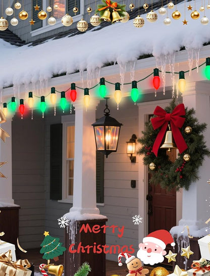 Abeja C9 LED String Light Outdoor, 50Ft Vintage Christmas Lights with 54 Red White and Green Bulbs(4 Spare), Commercial Outdoor Christmas Lights for Holiday Wedding Party