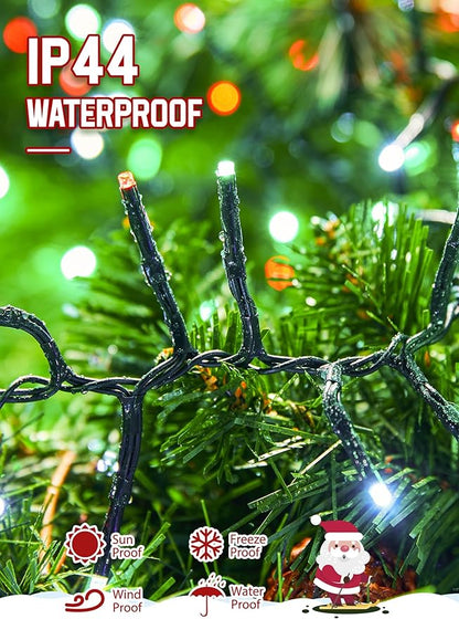 Minetom 50 Ft 1000 LED Cluster Lights Christmas Tree Lights Outdoor Christmas Firecrackers String Light, 12 Modes Timer Remote Waterproof Plug in Twinkle Light for Xmas Tree Party, Red Green ＆ White