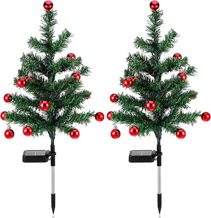 Baquler 2 Pcs Solar Christmas Tree Garden Stake Lights Outdoor Christmas Tree Yard Decorations Multicolor Solar Stakes for Pathway Lawn Patio Xmas Ornament(Bell Style)
